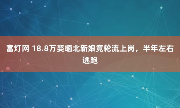 富灯网 18.8万娶缅北新娘竟轮流上岗，半年左右逃跑